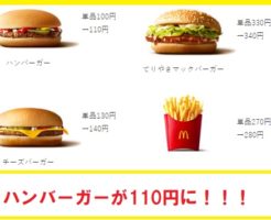 マクドナルド消費税対応で10円アップ、ハンバーガーが110円に！